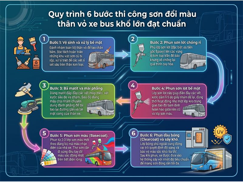 Quy Trình Sơn Đổi Màu Xe Bus Quy trình 6 bước thi công sơn đổi màu