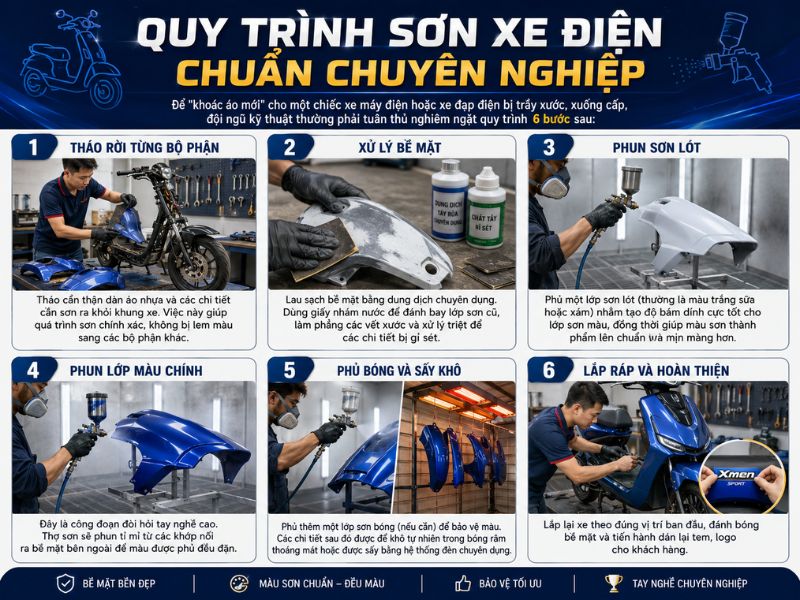 Cẩm Nang Toàn Tập Về Sơn Xe Điện: Công Nghệ, Quy Trình Và Bí Quyết Bảo Vệ Sơn Luôn Như Mới Quy trình sơn xe điện chuẩn chuyên nghiệp