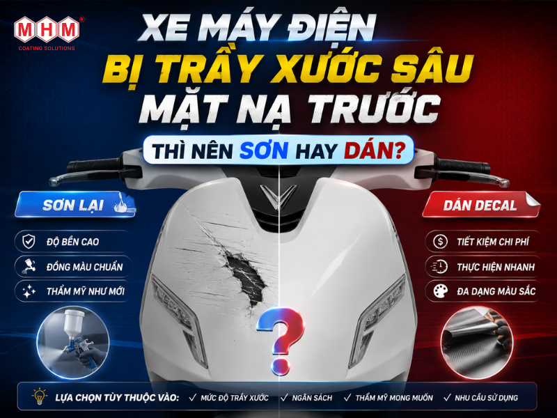 Xe Máy Điện Bị Trầy Xước Sâu Mặt Nạ Trước Thì Nên Sơn Hay Dán?