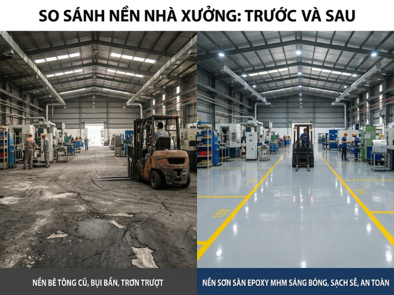 Chấm Dứt Nỗi Lo Bụi Bẩn Và Trơn Trượt Nhà Xưởng Với Sơn Sàn Epoxy Từ MHM