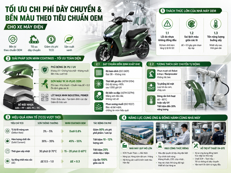 TỐI ƯU CHI PHÍ DÂY CHUYỀN VÀ BỀN MÀU THEO TIÊU CHUẨN OEM CHO XE MÁY ĐIỆN